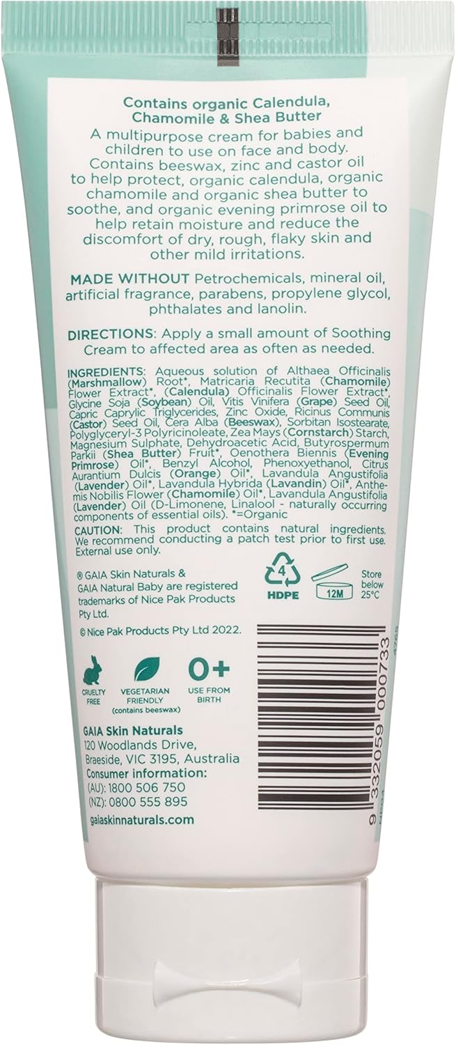 Natural Baby Soothing Cream | Organic Calendula | Organic Shea Butter | Organic Chamomile | Petrochemical Free | Perfume Free | Paraben Free | Nappy Rash | Dribble Rash | Australian Made | 100Ml