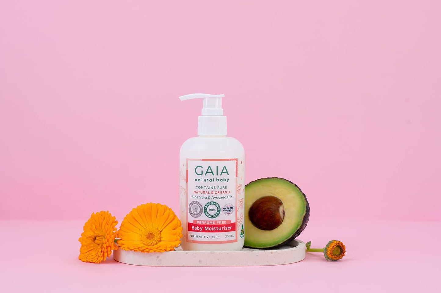 GAIA Natural Baby Moisturiser | 100% Natural Origin | Sensitive Skin Formula | Organic Avocado Oil | Organic Shea Butter | Petrochemical Free | Perfume Free | Paraben Free | Australian Made | 500Ml