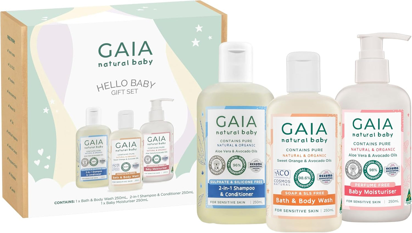 Gaia Skin Natural Baby Hello Baby 3 Piece Gift Set, Multicolour