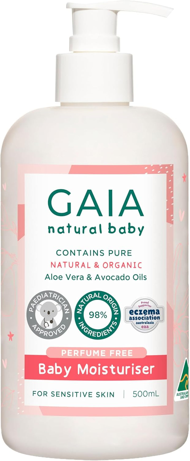 GAIA Natural Baby Moisturiser | 100% Natural Origin | Sensitive Skin Formula | Organic Avocado Oil | Organic Shea Butter | Petrochemical Free | Perfume Free | Paraben Free | Australian Made | 500Ml