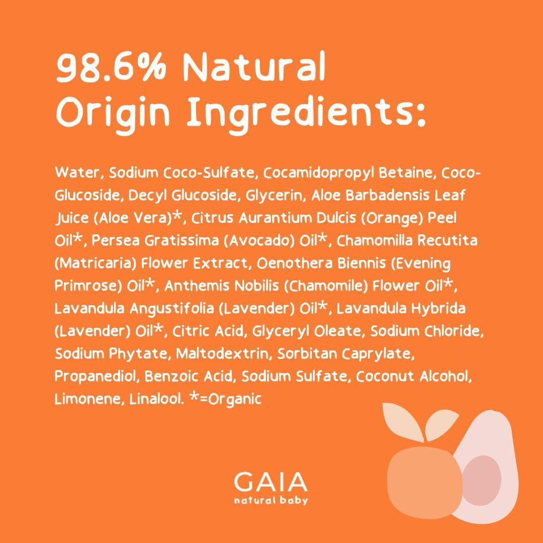 GAIA Skin Natural Baby Bath and Body Wash ; Certified Natural ; Ideal for Newborns ; Sensitive Skin Formula ; Organic Avocado Oil ; Organic Chamomile ; Soap Free ; Perfume Free ; Australian Made - 500Ml