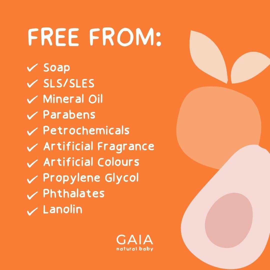 GAIA Skin Natural Baby Bath and Body Wash ; Certified Natural ; Ideal for Newborns ; Sensitive Skin Formula ; Organic Avocado Oil ; Organic Chamomile ; Soap Free ; Perfume Free ; Australian Made - 500Ml