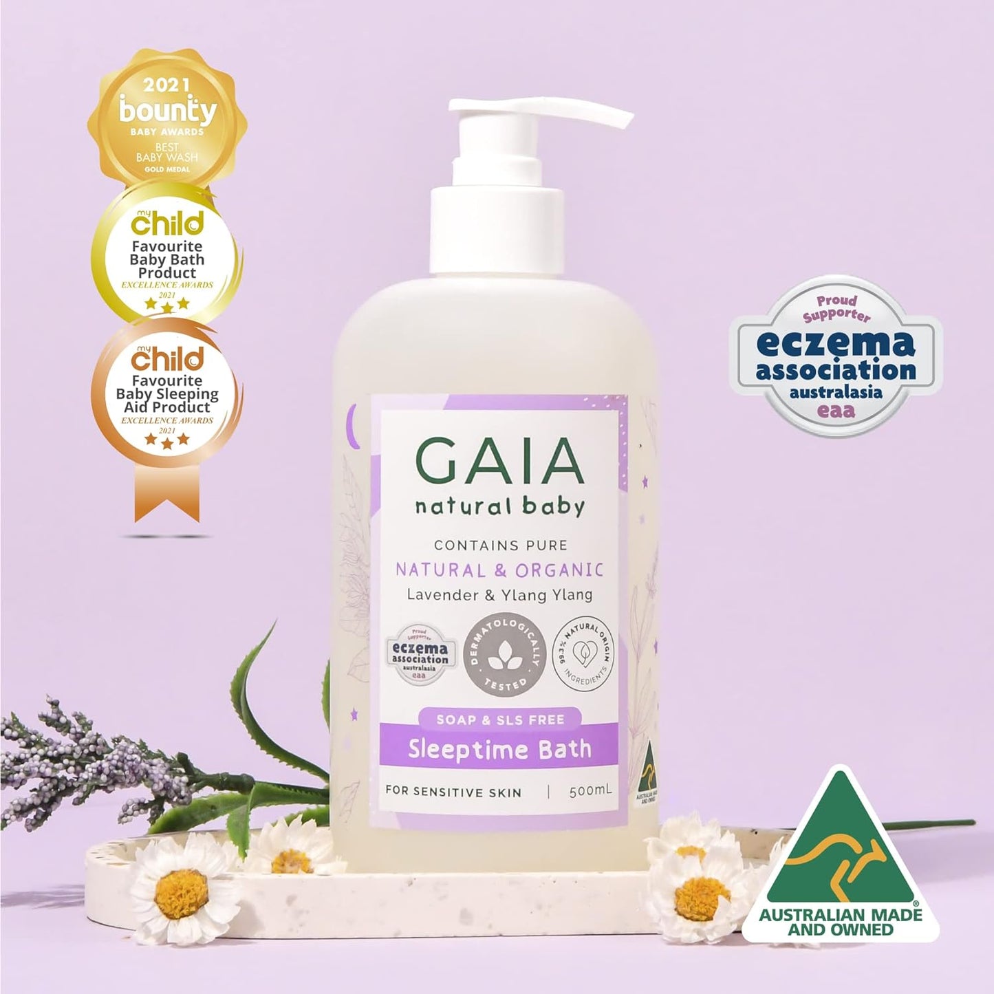 Natural Baby Sleeptime Wash | Certified Natural | Suitable for Newborns | Sensitive Skin Formula | Organic Lavender | Organic Chamomile | Soap & SLS Free | Perfume Free | Australian Made - 500Ml