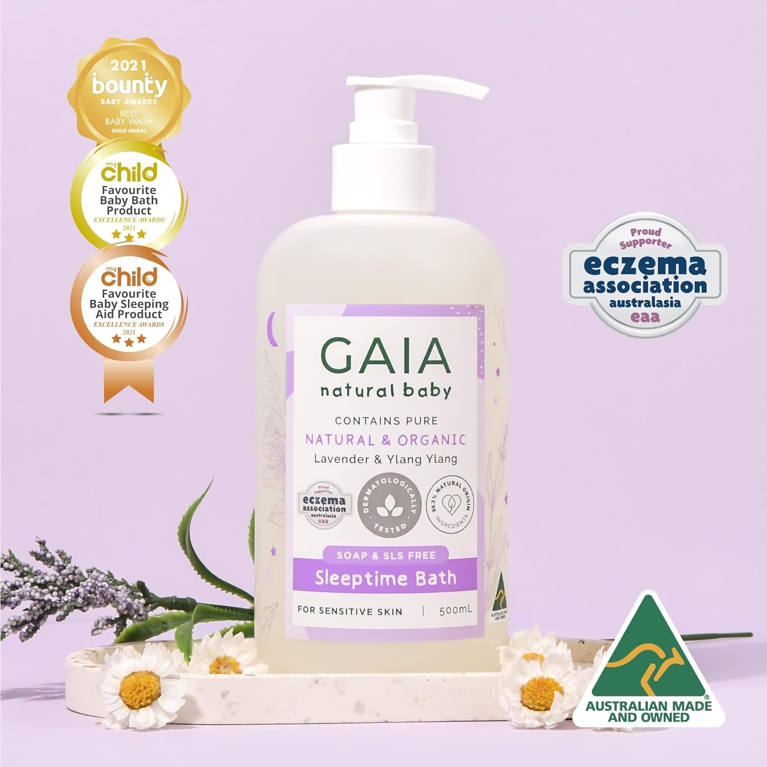 Natural Baby Sleeptime Wash | Certified Natural | Suitable for Newborns | Sensitive Skin Formula | Organic Lavender | Organic Chamomile | Soap & SLS Free | Perfume Free | Australian Made - 500Ml
