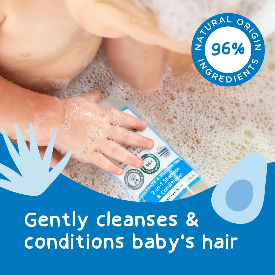GAIA Skin Natural Baby 2In1 Shampoo & Conditioner | 96% Natural Origin | Sensitive Skin Formula | Organic Avocado Oil | Organic Chamomile | Silicone Free | Sulphate Free | Australian Made - 500Ml