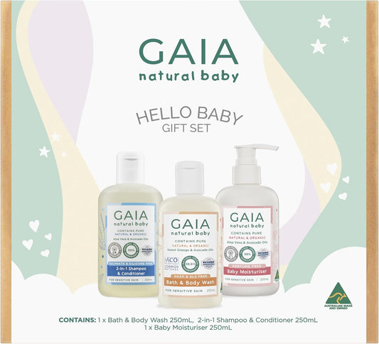 Gaia Skin Natural Baby Hello Baby 3 Piece Gift Set, Multicolour