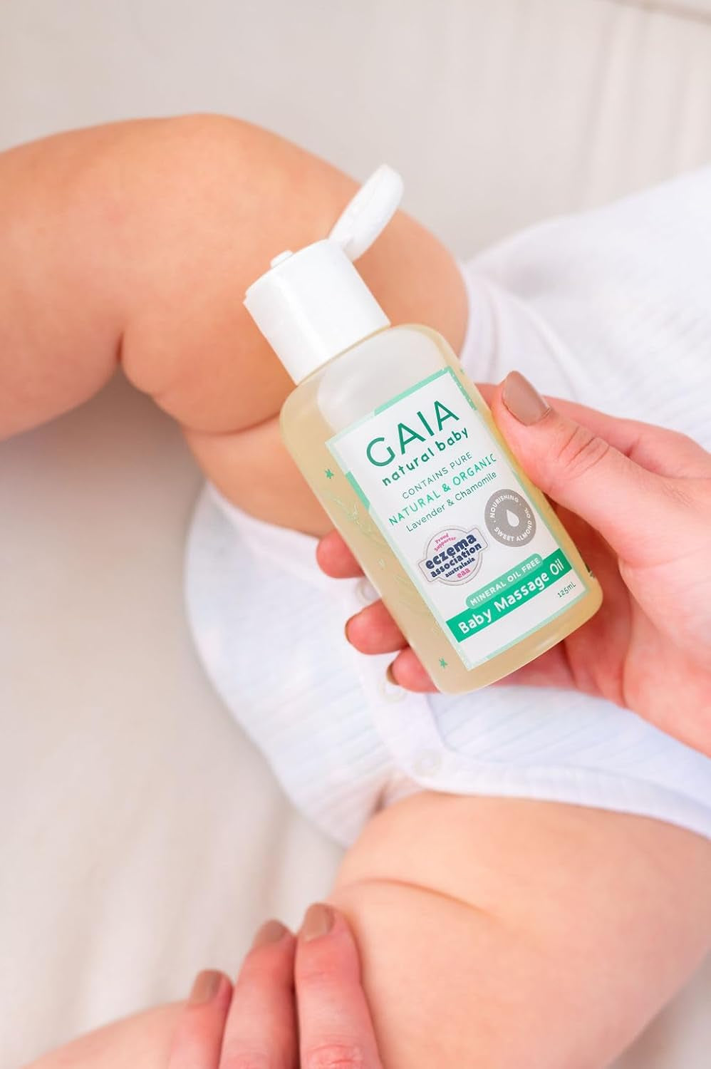 Natural Baby Massage Oil | 100% Natural Origin | Ideal for Newborns | Cold Pressed Sweet Almond Oil | Organic Lavender | Organic Chamomile | Perfume Free | Australian Made | 125Ml