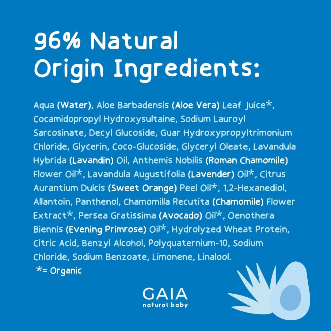 GAIA Skin Natural Baby 2In1 Shampoo & Conditioner | 96% Natural Origin | Sensitive Skin Formula | Organic Avocado Oil | Organic Chamomile | Silicone Free | Sulphate Free | Australian Made - 500Ml