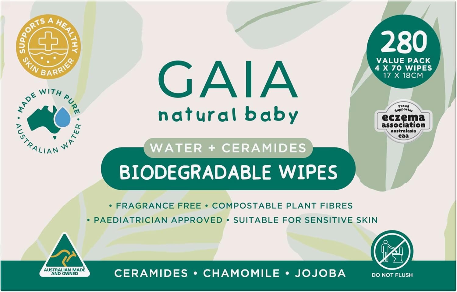 GAIA Natural Baby Biodegradable Water Wipes | Paediatrician Approved | Dermatogically Tested | Suitable for Sensitive Skin | Suitable for Newborns | Australian Made | 280Pk