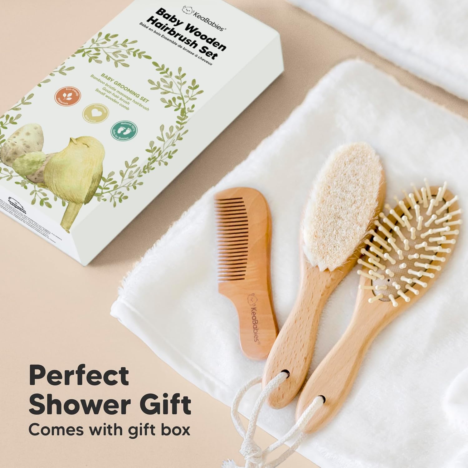 Baby Hair Brush and Baby Comb Set - Baby Brush Set for Newborns, Toddler Hair Brush, Wooden Baby Hair Brushes & Combs, Goat Hair Brush, Infant Hair Brush, Cradle Cap Brush (Oval, Walnut)