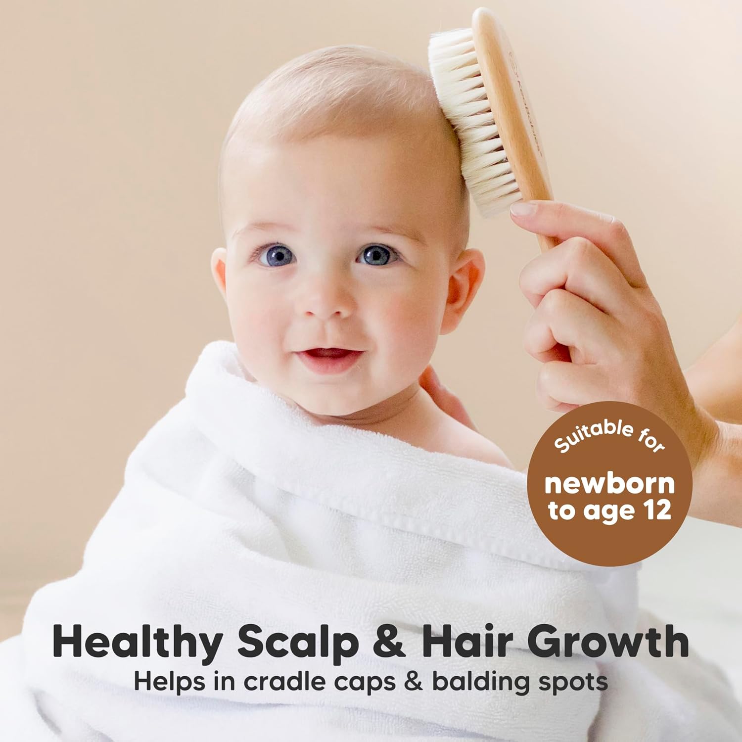 Baby Hair Brush and Baby Comb Set - Baby Brush Set for Newborns, Toddler Hair Brush, Wooden Baby Hair Brushes & Combs, Goat Hair Brush, Infant Hair Brush, Cradle Cap Brush (Oval, Walnut)
