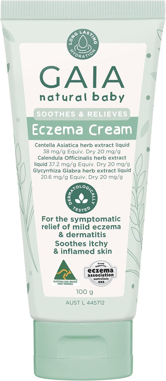 GAIA Skin Natural Baby Eczema Cream | Calendula | Colloidal Oatmeal | Jojoba | Steroid Free | Cruelty Free | Mild Eczema | Dermatitis | Australian Made | 100G
