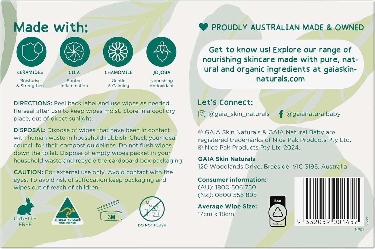 GAIA Natural Baby Biodegradable Water Wipes | Paediatrician Approved | Dermatogically Tested | Suitable for Sensitive Skin | Suitable for Newborns | Australian Made | 280Pk