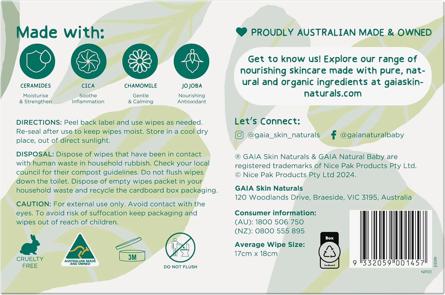 GAIA Natural Baby Biodegradable Water Wipes | Paediatrician Approved | Dermatogically Tested | Suitable for Sensitive Skin | Suitable for Newborns | Australian Made | 280Pk