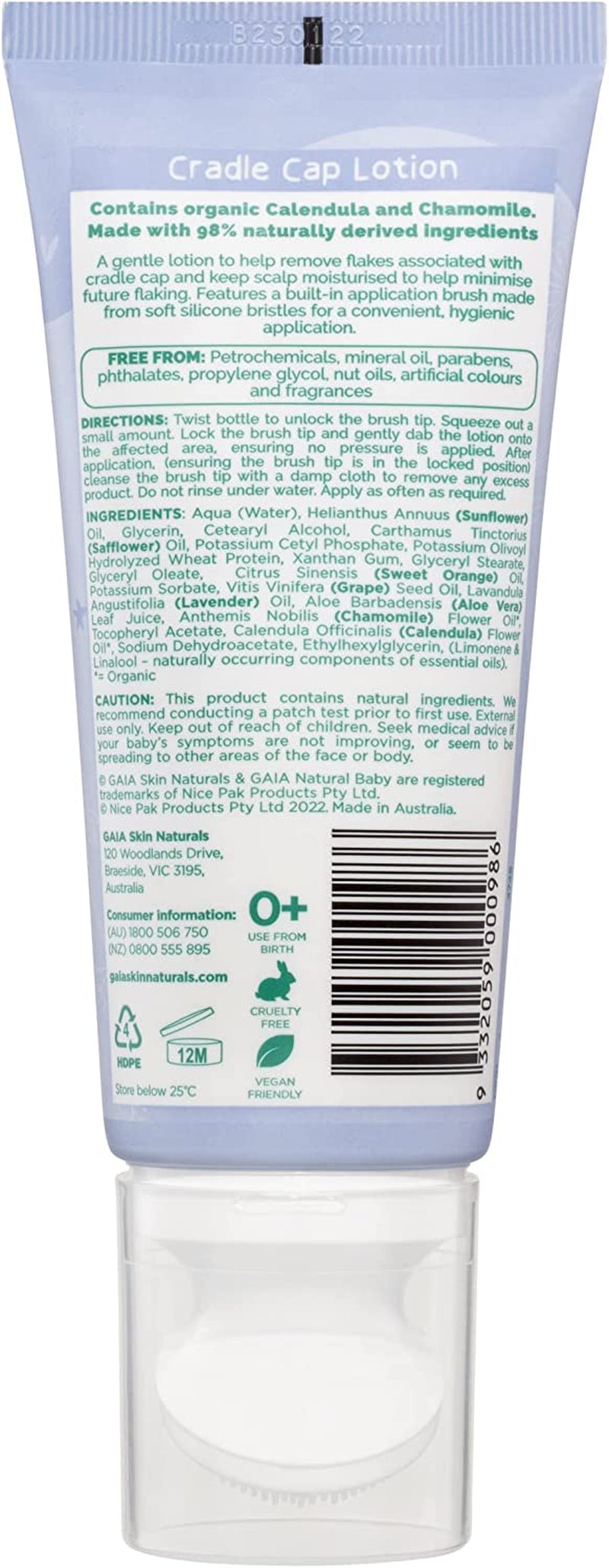 Gaia Skin Natural Baby Cradle Cap Lotion | 98% Natural Origin | Sensitive Skin Formula | Organic Chamomile | Organic Calendula | Cradle Cap | Perfume Free | Australian Made - 75Ml
