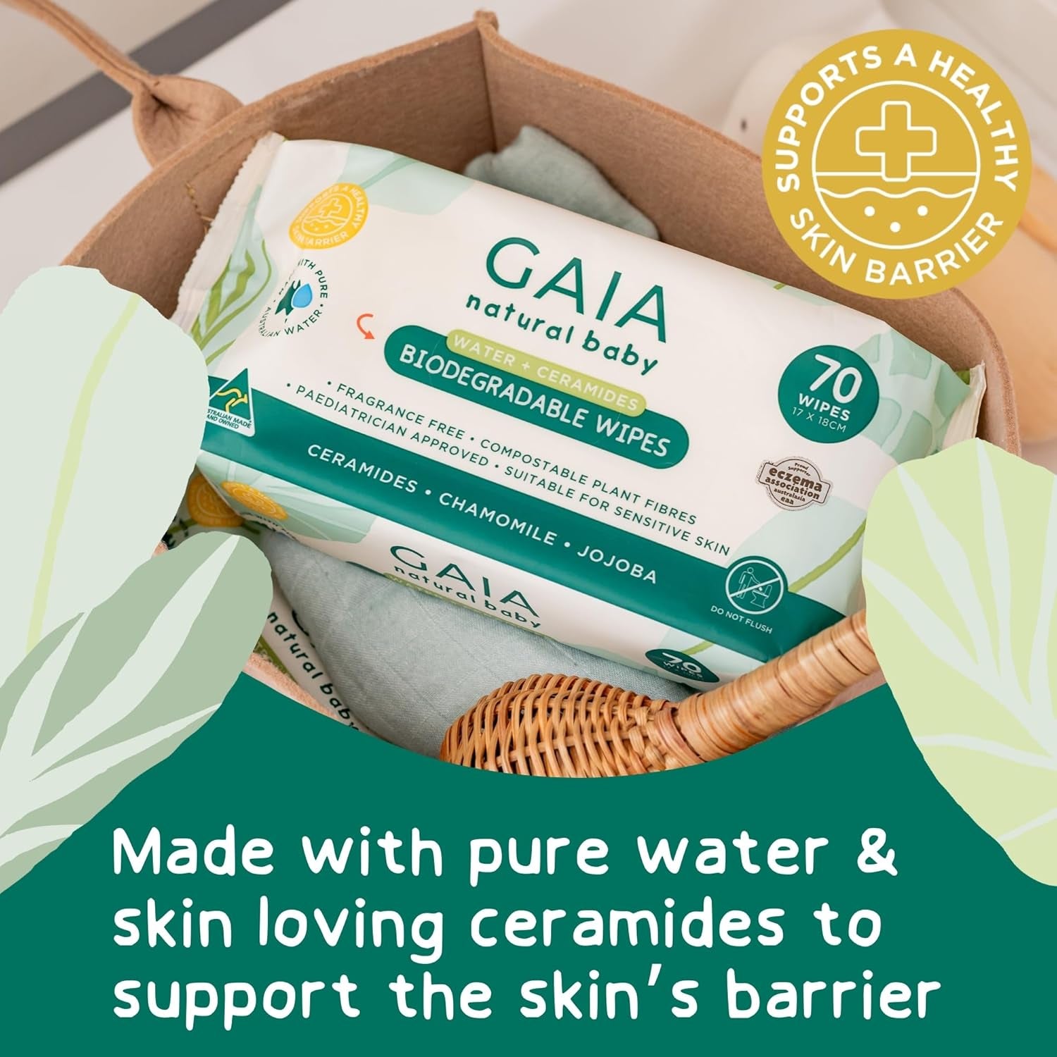 GAIA Natural Baby Biodegradable Water Wipes | Paediatrician Approved | Dermatogically Tested | Suitable for Sensitive Skin | Suitable for Newborns | Australian Made | 280Pk