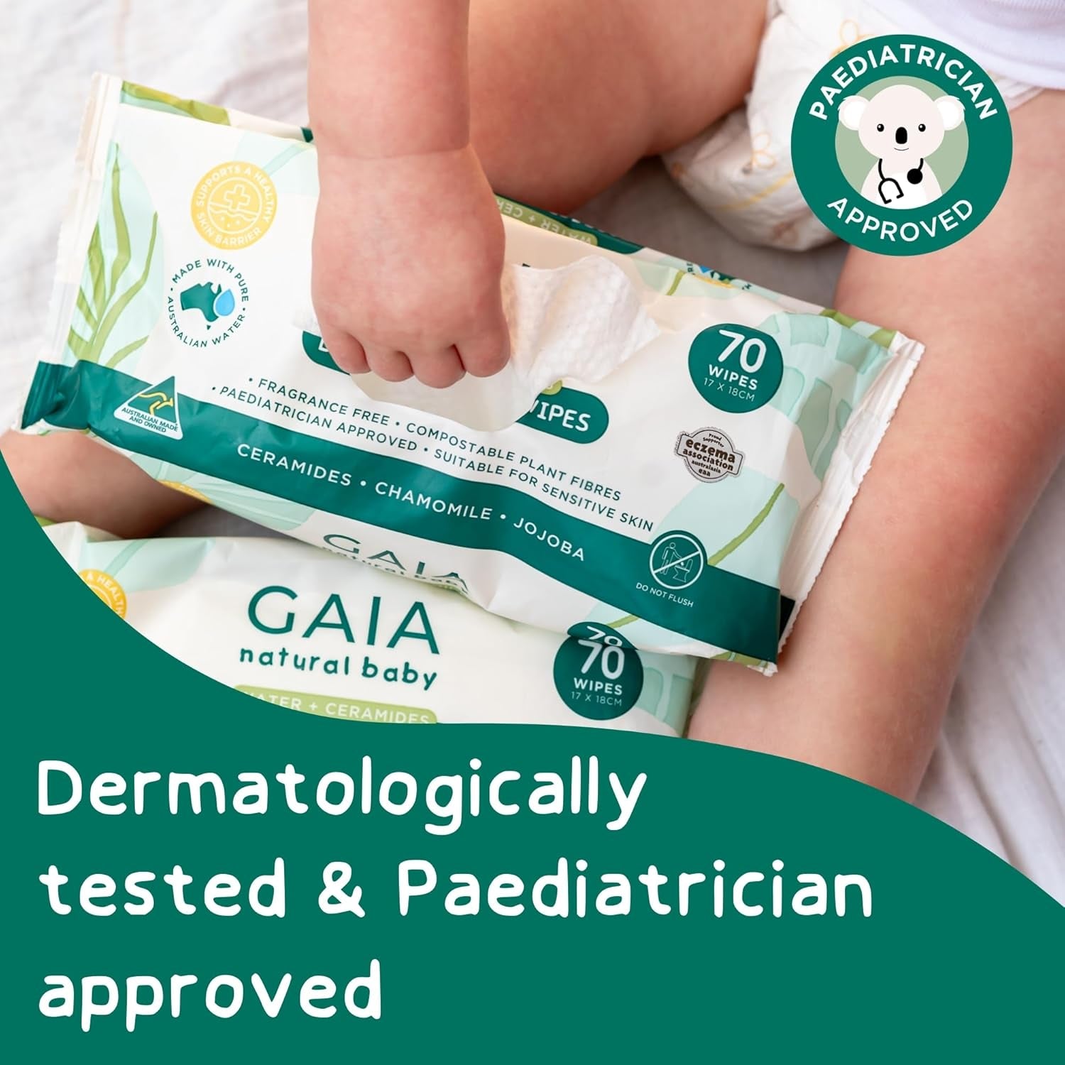 GAIA Natural Baby Biodegradable Water Wipes | Paediatrician Approved | Dermatogically Tested | Suitable for Sensitive Skin | Suitable for Newborns | Australian Made | 280Pk