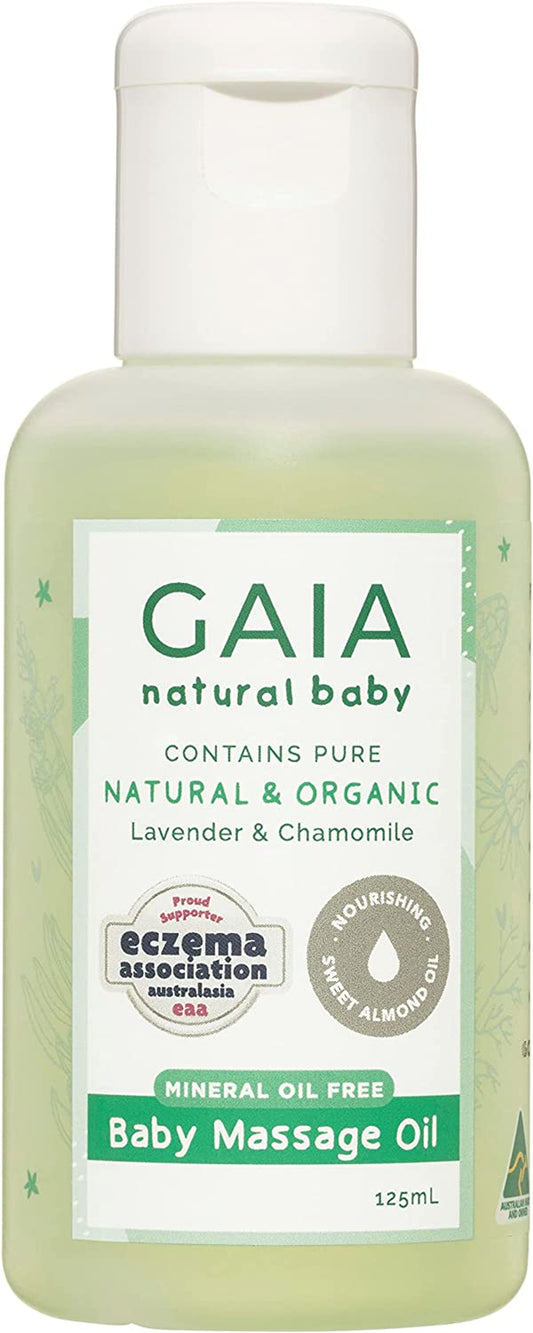 Natural Baby Massage Oil | 100% Natural Origin | Ideal for Newborns | Cold Pressed Sweet Almond Oil | Organic Lavender | Organic Chamomile | Perfume Free | Australian Made | 125Ml