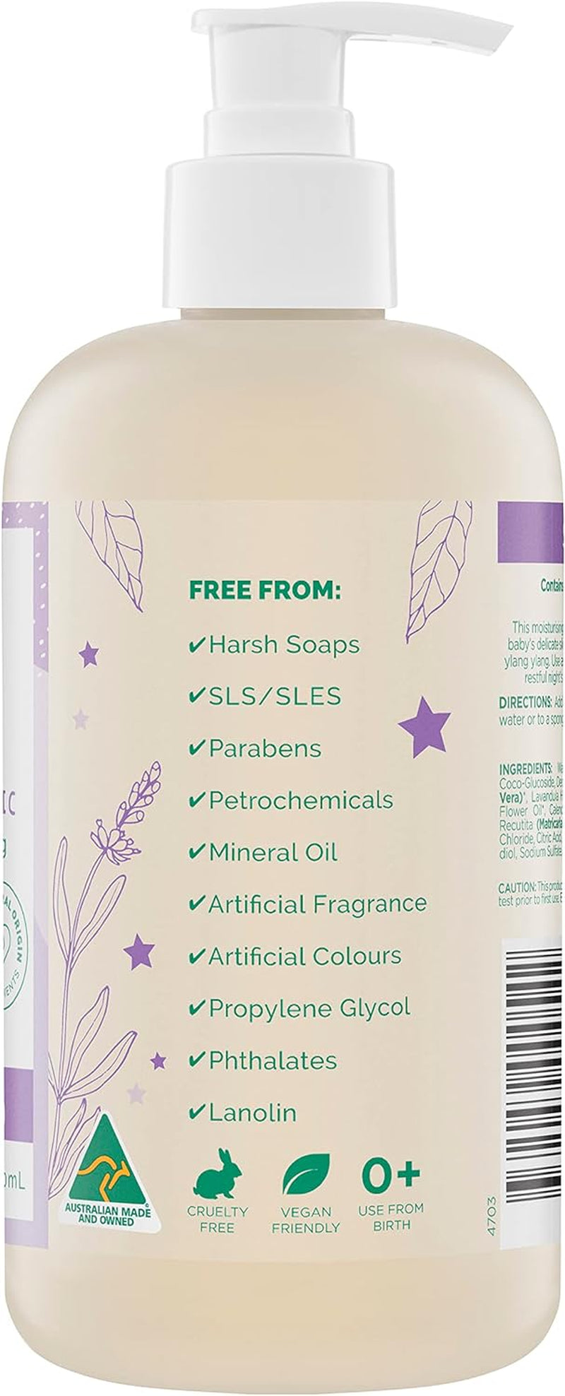 Natural Baby Sleeptime Wash | Certified Natural | Suitable for Newborns | Sensitive Skin Formula | Organic Lavender | Organic Chamomile | Soap & SLS Free | Perfume Free | Australian Made - 500Ml