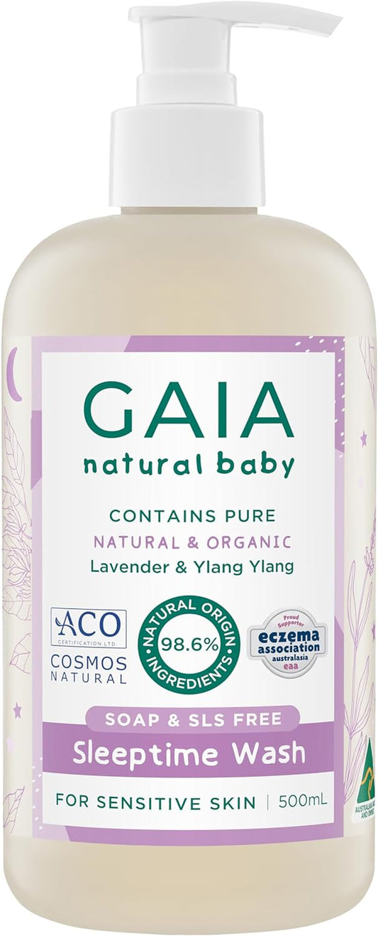 Natural Baby Sleeptime Wash | Certified Natural | Suitable for Newborns | Sensitive Skin Formula | Organic Lavender | Organic Chamomile | Soap & SLS Free | Perfume Free | Australian Made - 500Ml